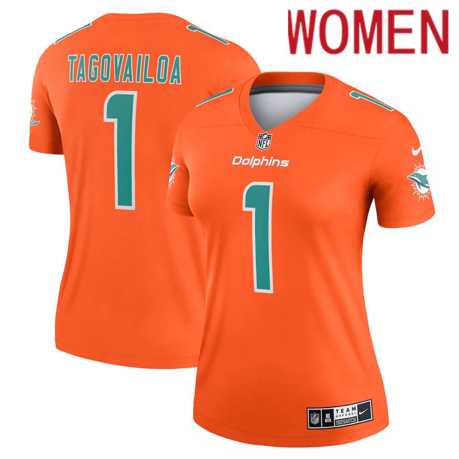 Women Miami Dolphins 1 Tua Tagovailoa Nike Orange Inverted Legend NFL Jersey